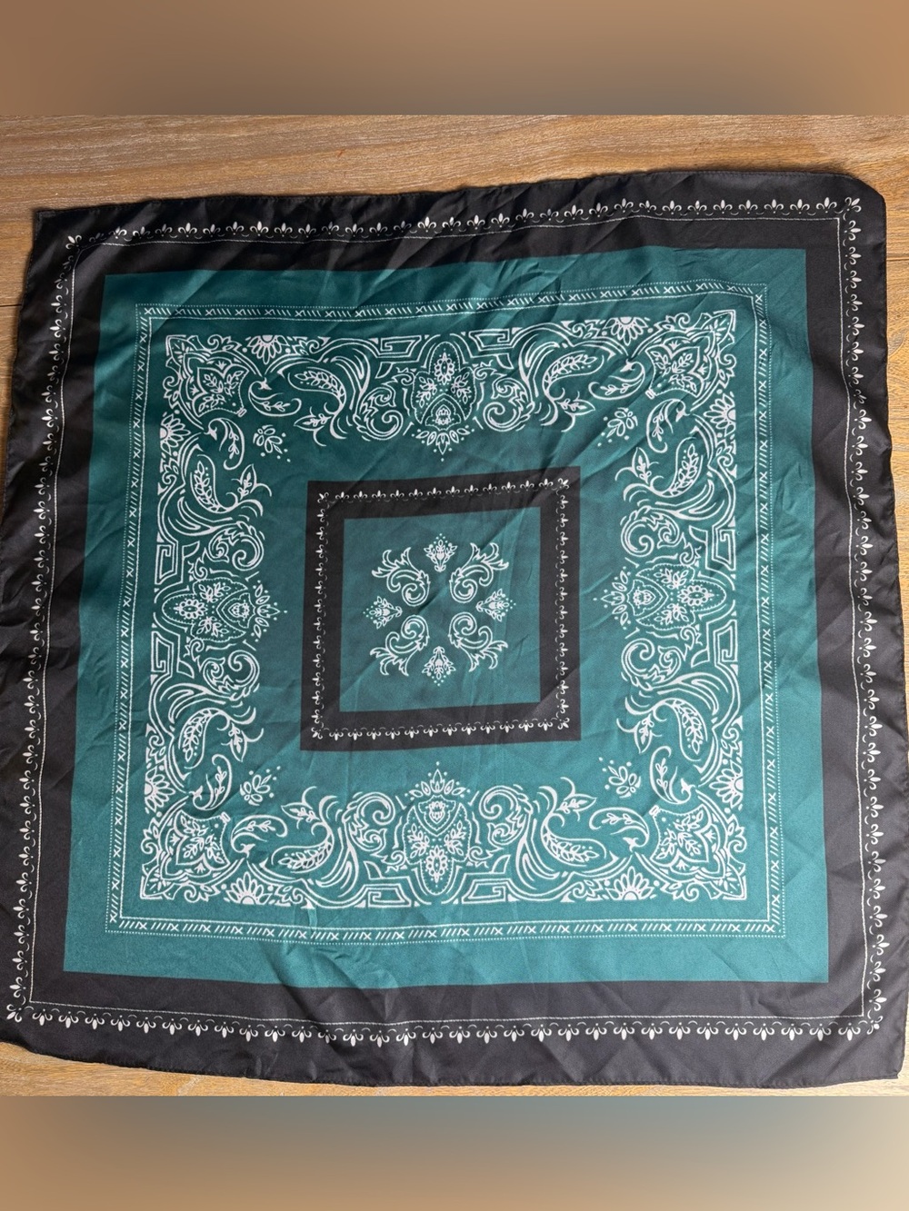 Zara Teal and Black Paisley Silk-Look Bandana